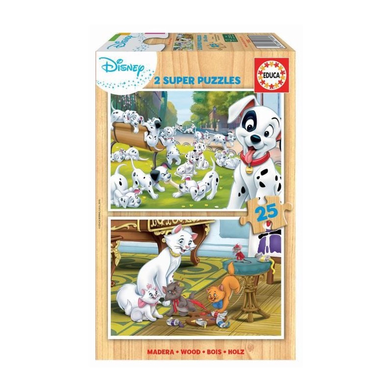 BOIS DISNEY ANIMALS - DALMATIENS + ARISTOCHATS - 2 puzzles en bois