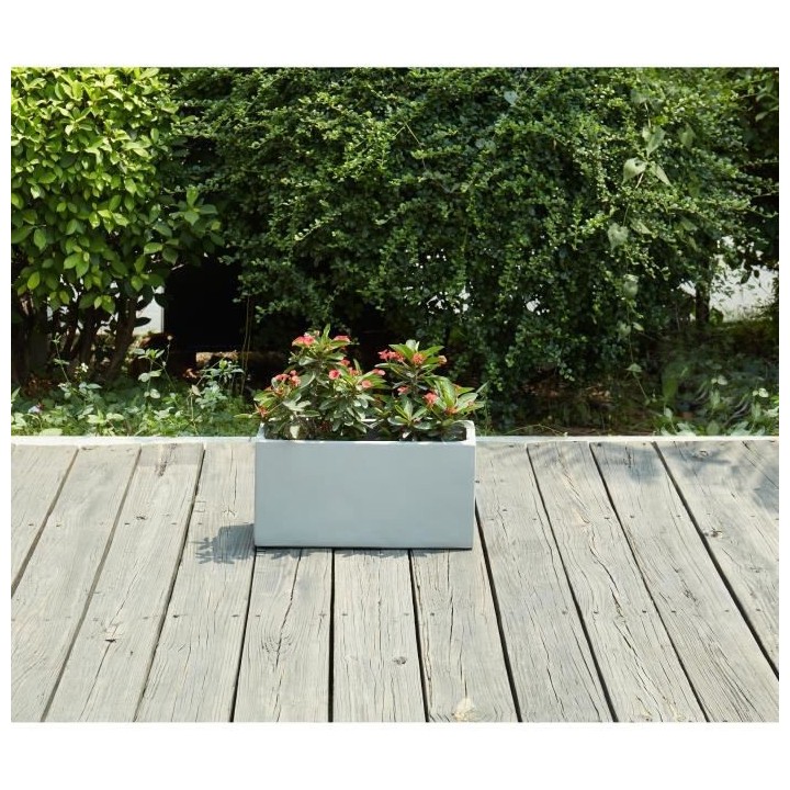 Bac a fleurs en fibre de verre style ciment - 44 x 22 x 20 cm - 20 L -