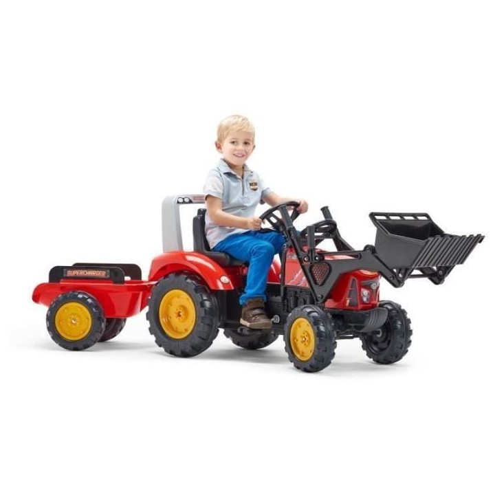 FALK Tractopelle a pédales Supercharger rouge avec capot ouvrant et r