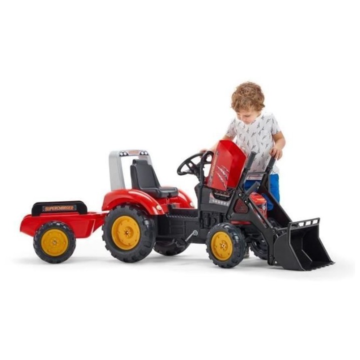 FALK Tractopelle a pédales Supercharger rouge avec capot ouvrant et r