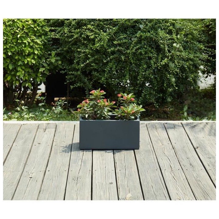 Bac a fleurs en fibre de verre style ciment - 44 x 22 x 20 cm - 20 L -