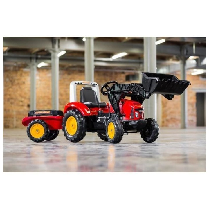 FALK Tractopelle a pédales Supercharger rouge avec capot ouvrant et r