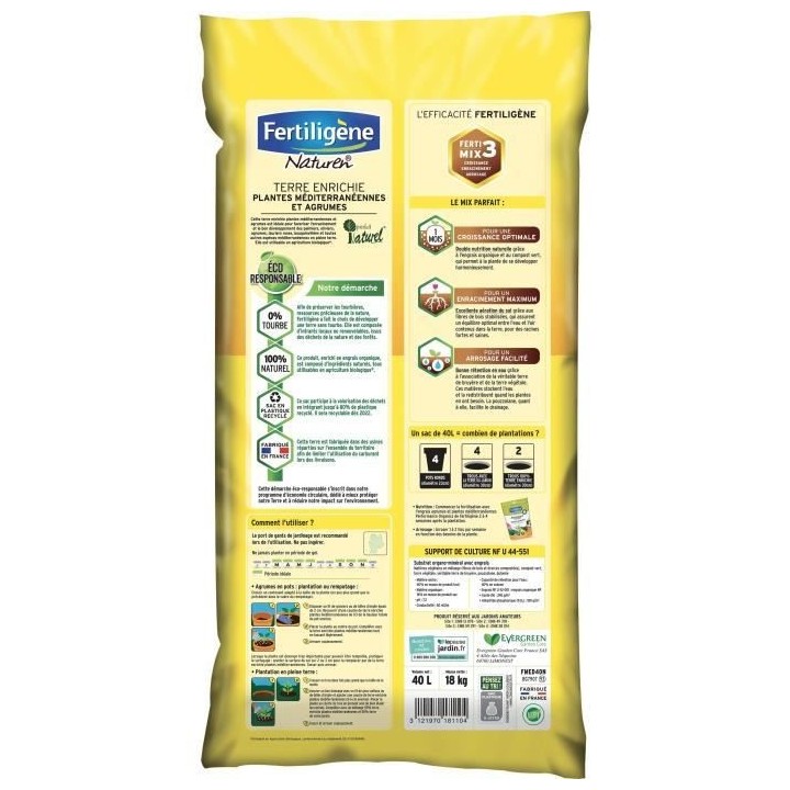 FERTILIGENE Terre Plantes Méditerranéennes et Agrumes UAB 40 L - Nou