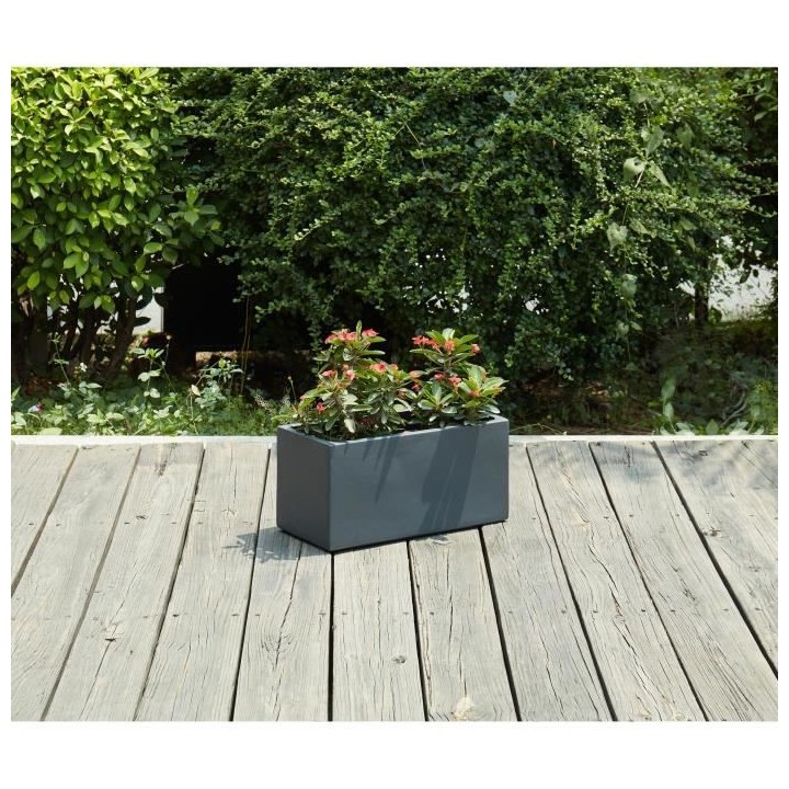 Bac a fleurs en fibre de verre style ciment - 44 x 22 x 20 cm - 20 L -