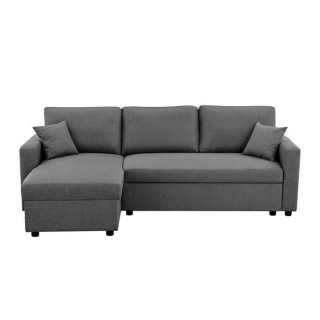 Canapé d'angle fixe + 2 coussins - Tissu Gris - L 228 x P 148 x H 86