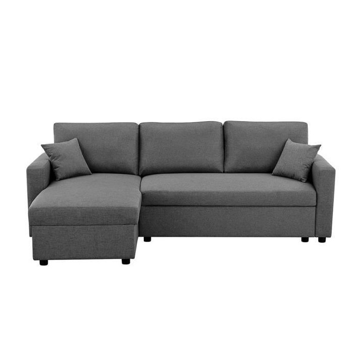 Canapé d'angle fixe + 2 coussins - Tissu Gris - L 228 x P 148 x H 86