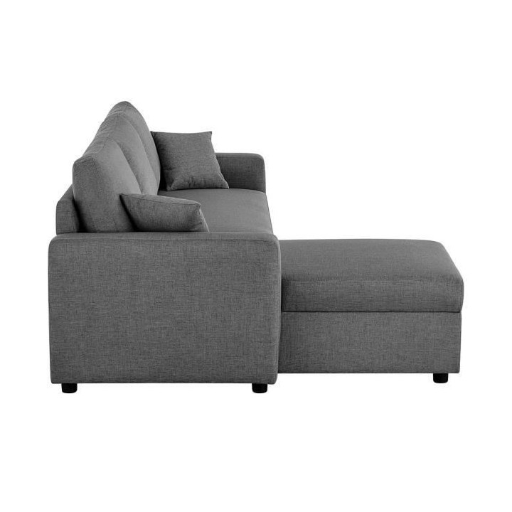 Canapé d'angle fixe + 2 coussins - Tissu Gris - L 228 x P 148 x H 86