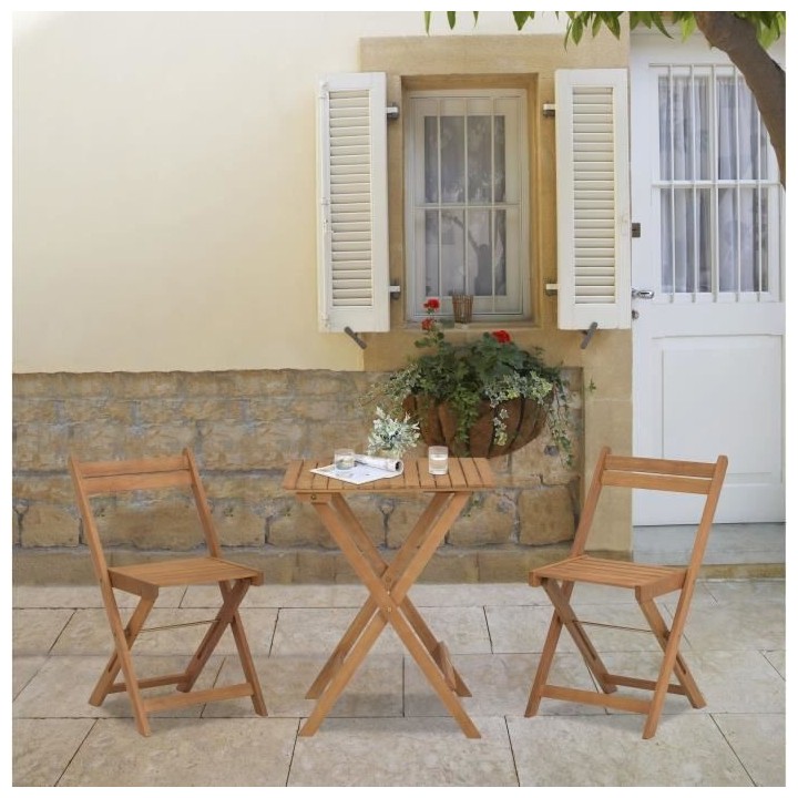 Ensemble en bois d'acacia FSC - Composé d'une table carrée et de 2 c