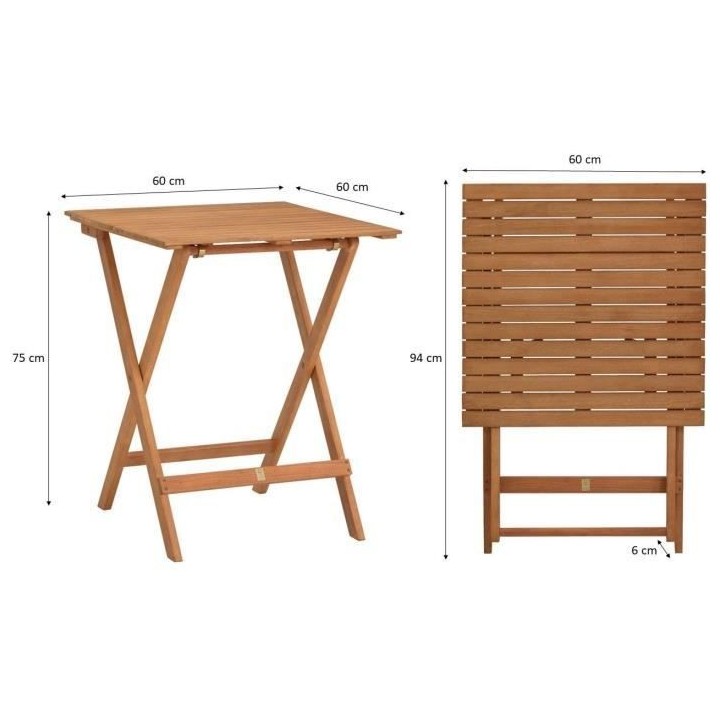 Ensemble en bois d'acacia FSC - Composé d'une table carrée et de 2 c