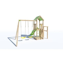 Aire de jeux en bois 2,20 m ULTRA XPERIENCE - TRIGANO JARDIN - Mur d'escalade toboggan et balançoires - 8 enfants