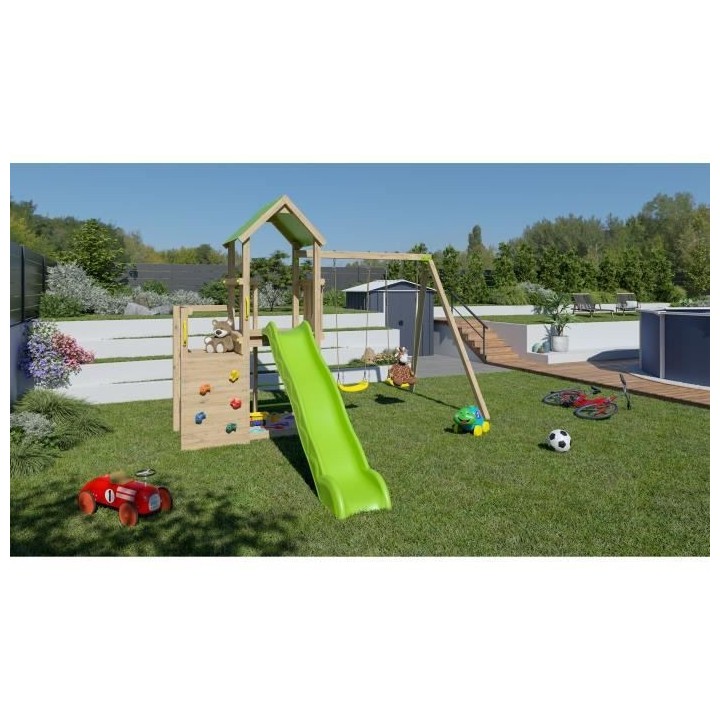 Aire de jeux en bois 2,20 m ULTRA XPERIENCE - TRIGANO JARDIN - Mur d'e