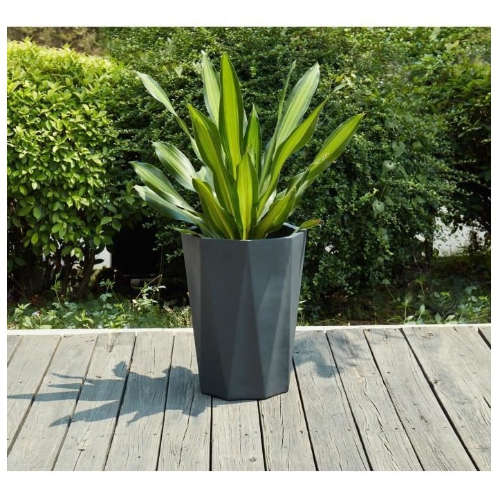 Pot géométrique en fibre de verre - 39 x 53 cm - Gris anthracite