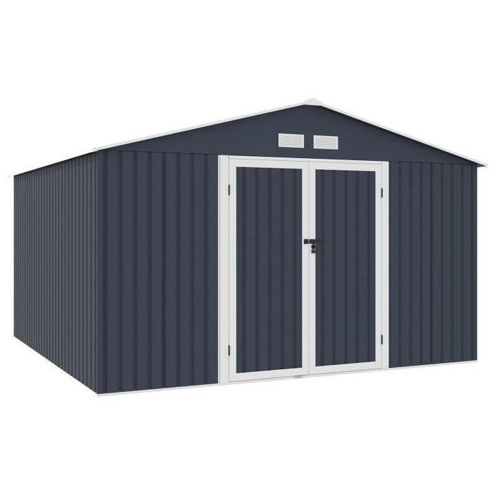 Abri de jardin en métal 10,85 m2 - Kit d'ancrage inclus - Gris anthra