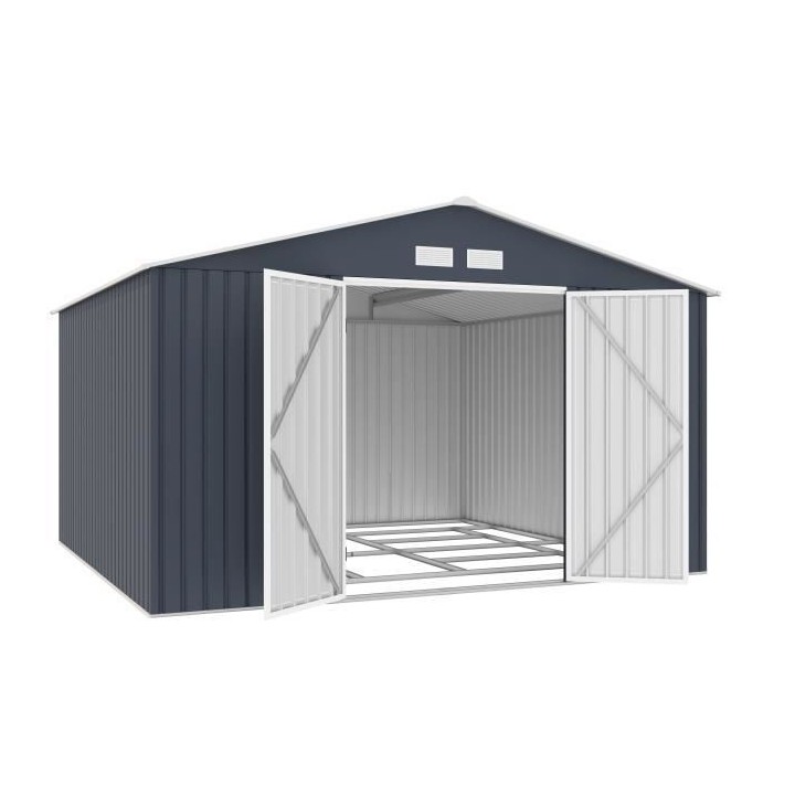 Abri de jardin en métal 10,85 m2 - Kit d'ancrage inclus - Gris anthra