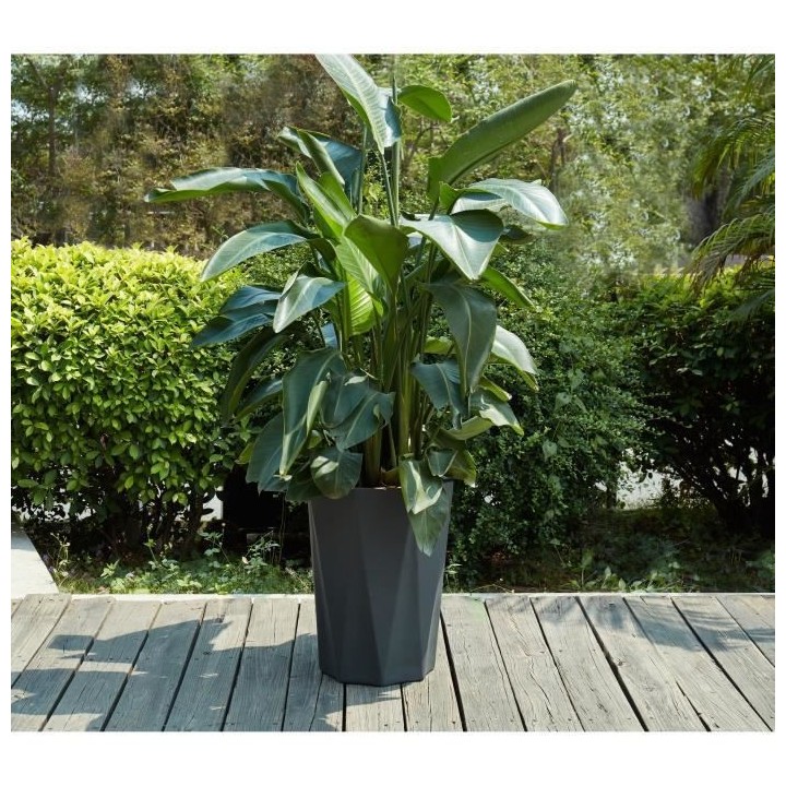 Pot géométrique en fibre de verre - 39 x 53 cm - Gris anthracite