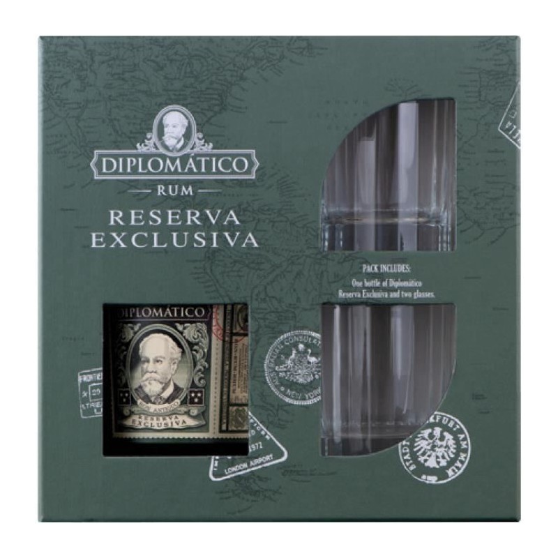 Coffret Diplomatico Reserva Exclusiva Rhum 40,0% Vol. 70cl + 2 verres