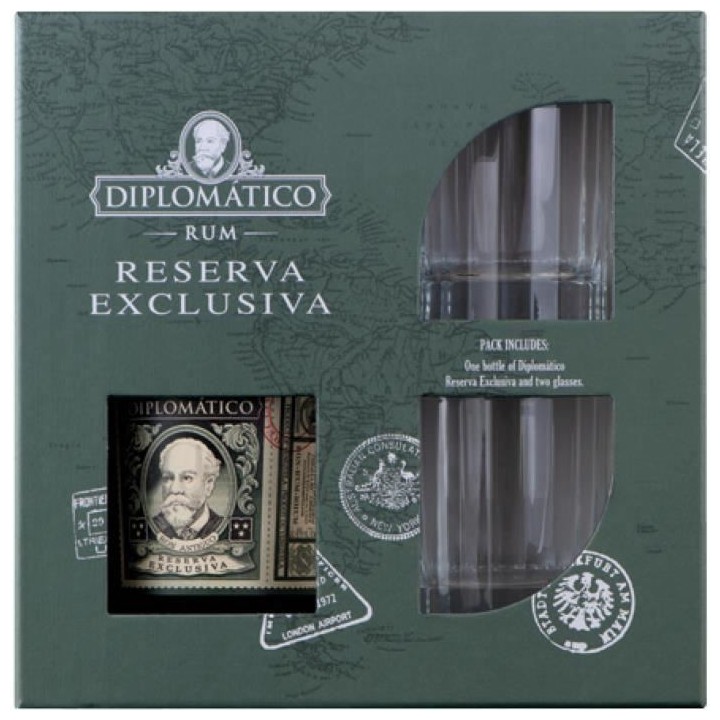 Coffret Diplomatico Reserva Exclusiva Rhum 40,0% Vol. 70cl + 2 verres
