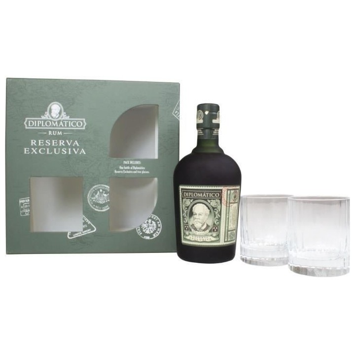 Coffret Diplomatico Reserva Exclusiva Rhum 40,0% Vol. 70cl + 2 verres