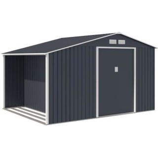 Abri de jardin en métal 8,72 m² - Kit d'ancrage inclus - Gris anthra