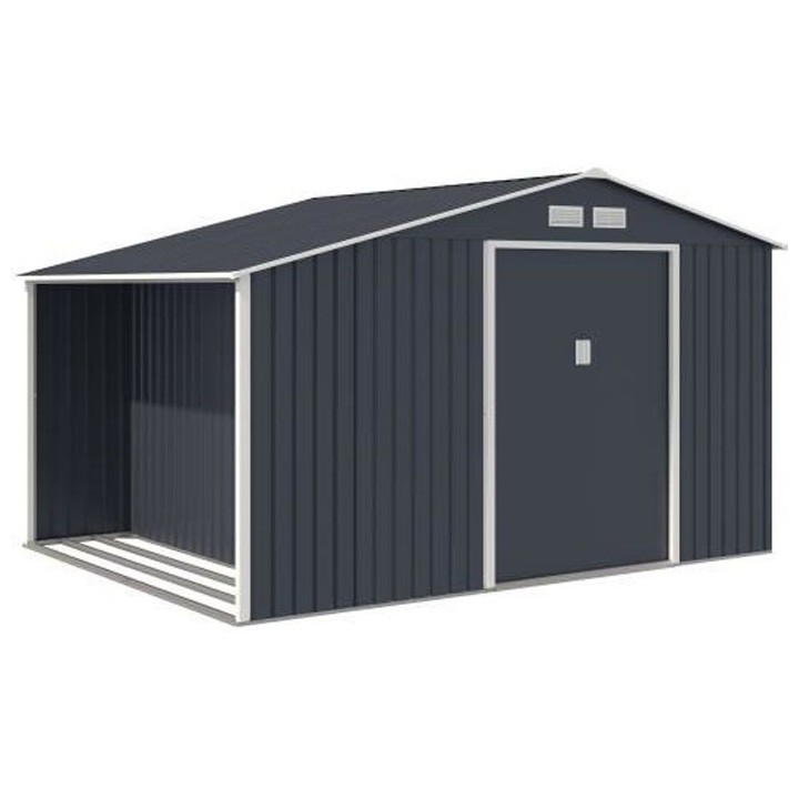 Abri de jardin en métal 8,72 m² - Kit d'ancrage inclus - Gris anthra