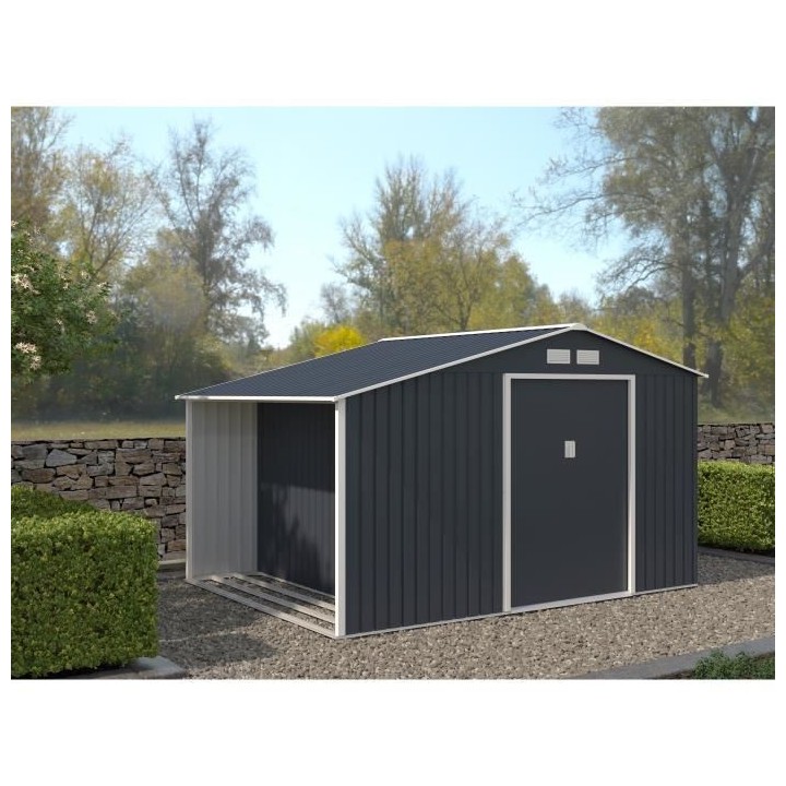 Abri de jardin en métal 8,72 m² - Kit d'ancrage inclus - Gris anthra