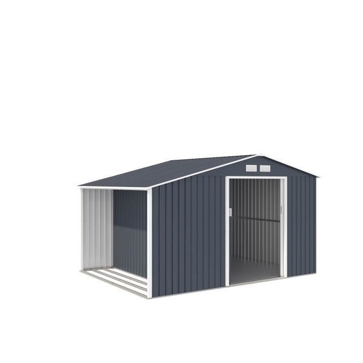 Abri de jardin en métal 8,72 m² - Kit d'ancrage inclus - Gris anthra