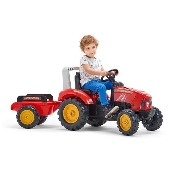 FALK - Tracteur a pédales Supercharger rouge avec capot ouvrant et re