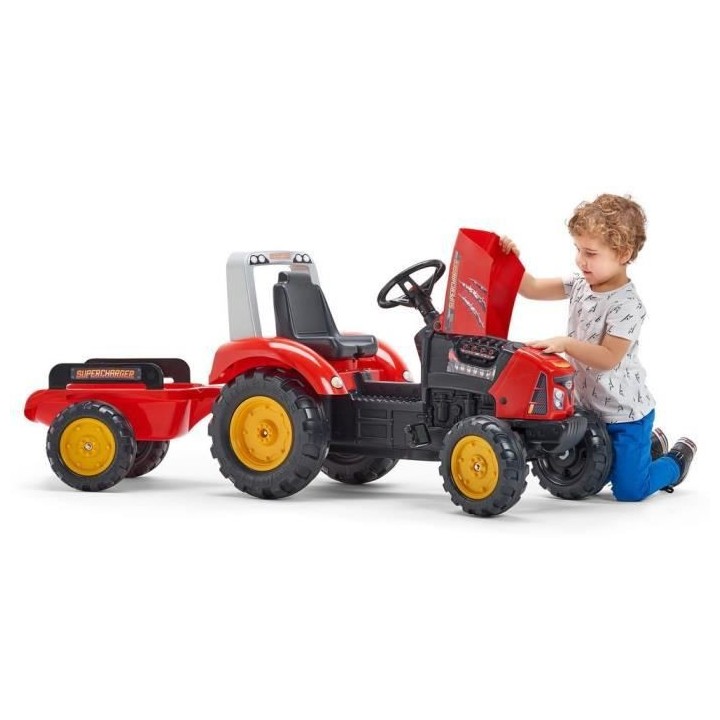 FALK - Tracteur a pédales Supercharger rouge avec capot ouvrant et re