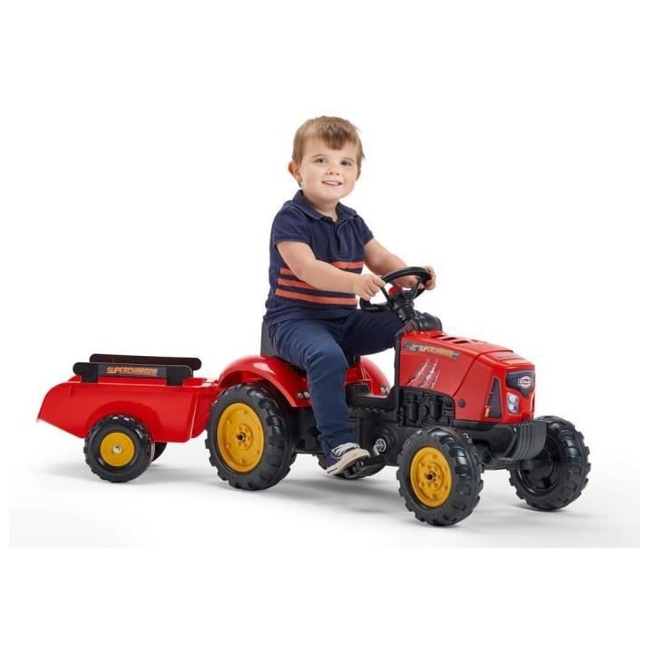 FALK - Tracteur a pédales Supercharger rouge avec capot ouvrant et re