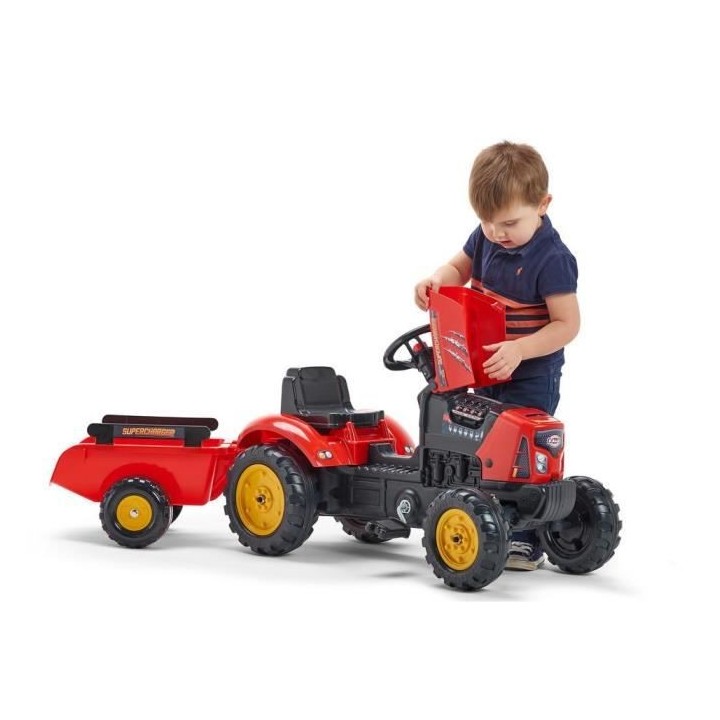 FALK - Tracteur a pédales Supercharger rouge avec capot ouvrant et re