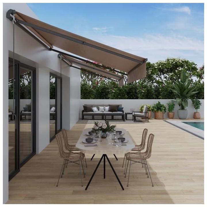 Store banne manuel sans coffre 2,40 x 2m en aluminium, structure grise