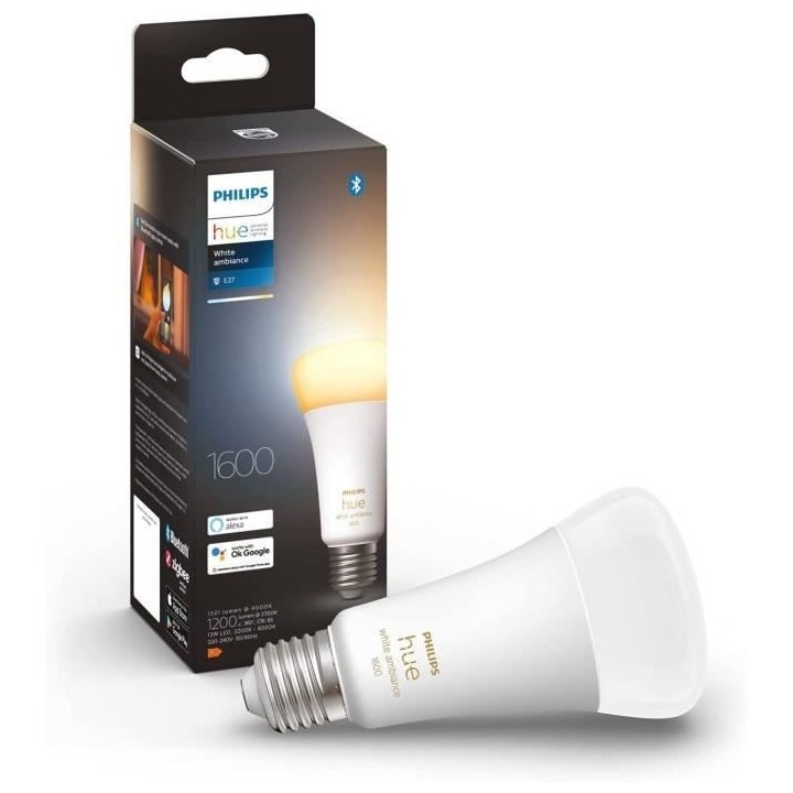 Philips Hue White Ambiance, ampoule LED connectée E27, Equivalent 100