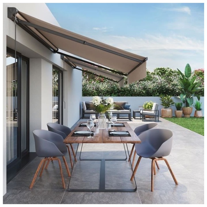 Store banne manuel semi coffre 2,90 x 2m en aluminium, structure grise