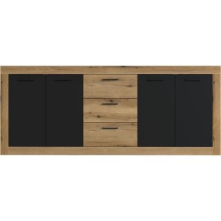 Buffet INDUS Mélaminé chene et noir - 4 portes + 3 tiroirs - Style i