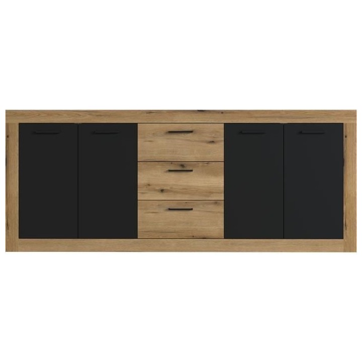 Buffet INDUS Mélaminé chene et noir - 4 portes + 3 tiroirs - Style i