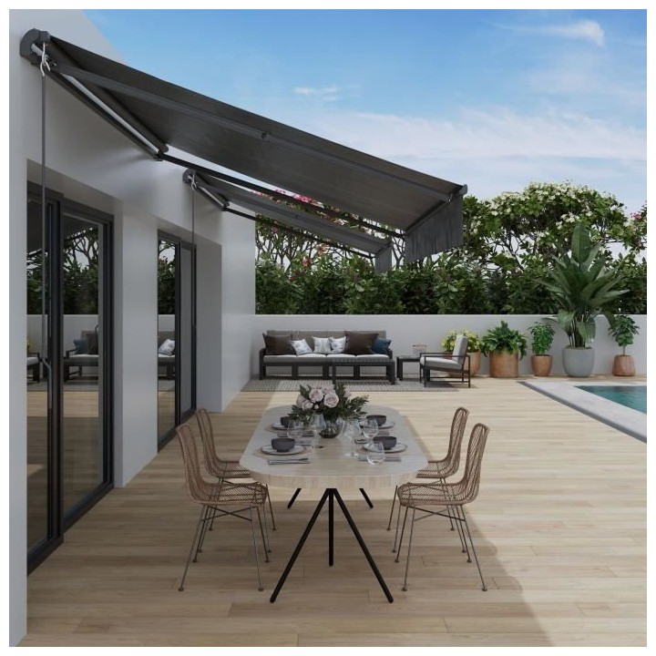 Store banne manuel semi coffre 2,90 x 2m en aluminium, structure grise