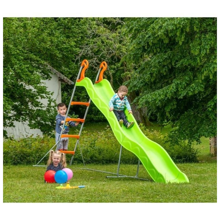 Toboggan PYROU de 3,32m de glisse , coloris vert avec 4 echelons anti-