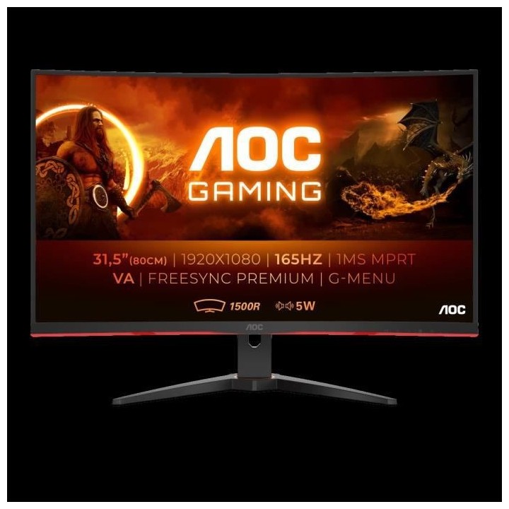 Ecran PC Gamer incurvé - AOC C32G2AE/BK - 31.5 FHD - Dalle VA - 1ms -