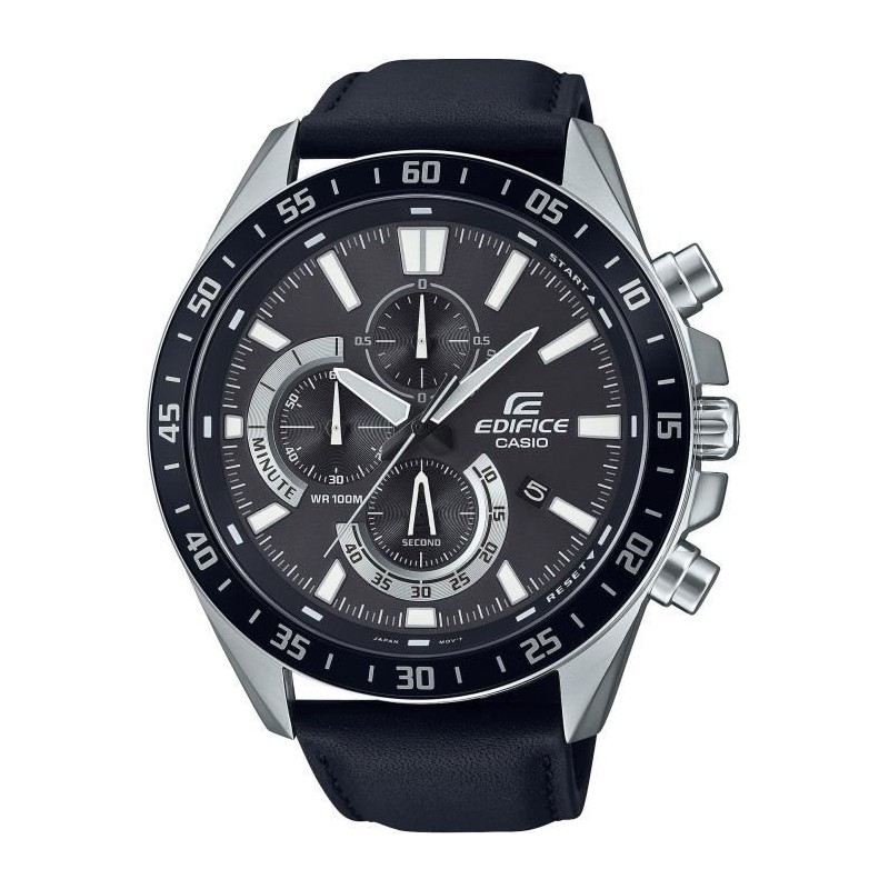 CASIO - Montre en cuir véritable - EDIFICE - Noir