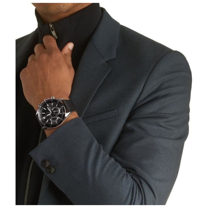 CASIO - Montre en cuir véritable - EDIFICE - Noir