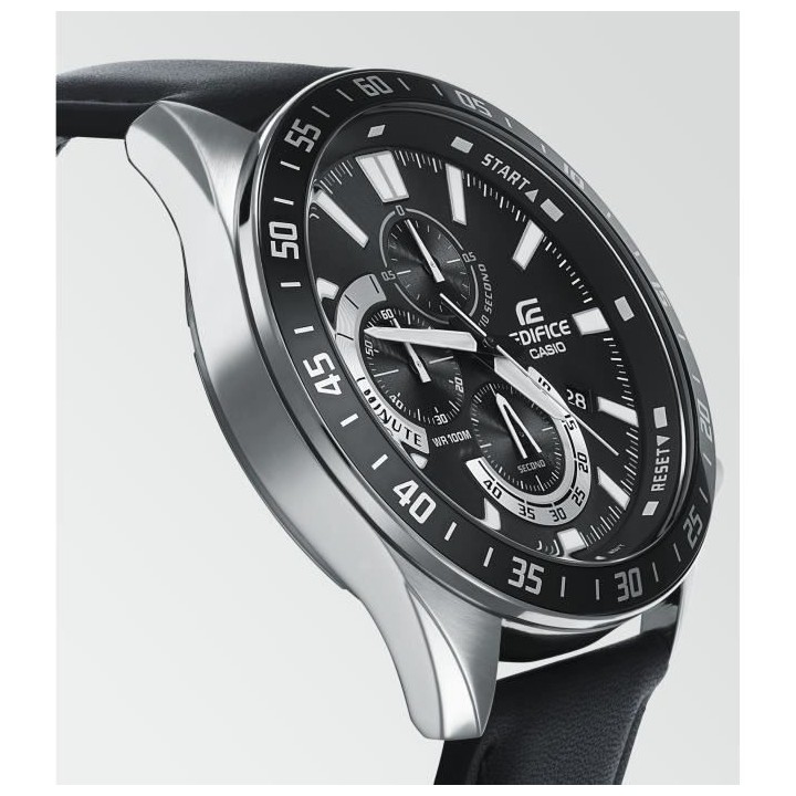 CASIO - Montre en cuir véritable - EDIFICE - Noir