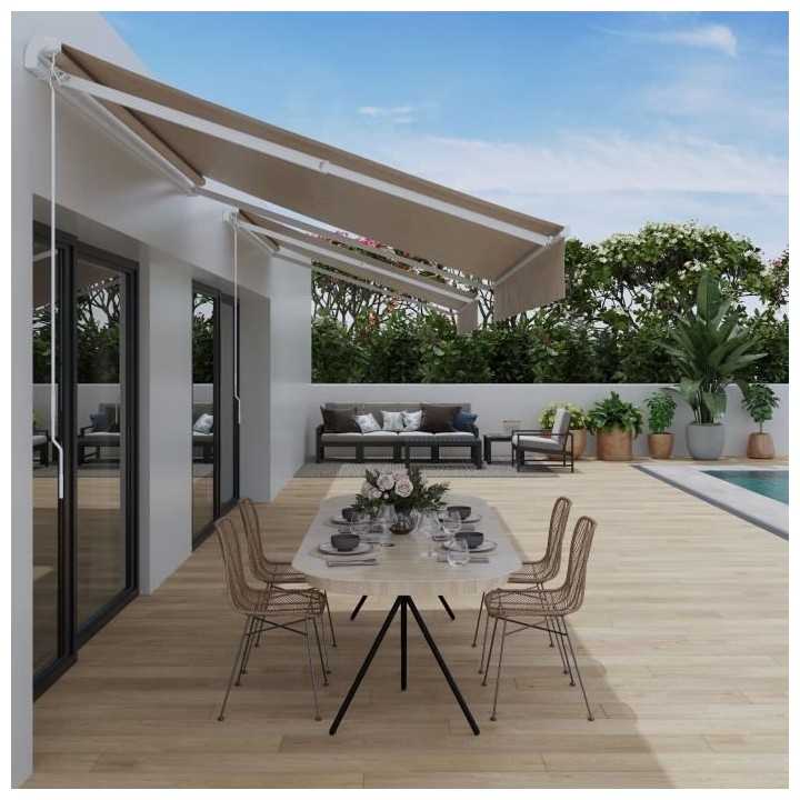 Store banne manuel semi coffre 2,90 x 2m en aluminium, structure blanc