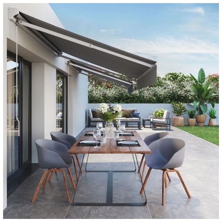 Store banne manuel semi coffre 2,90 x 2m en aluminium, structure blanc