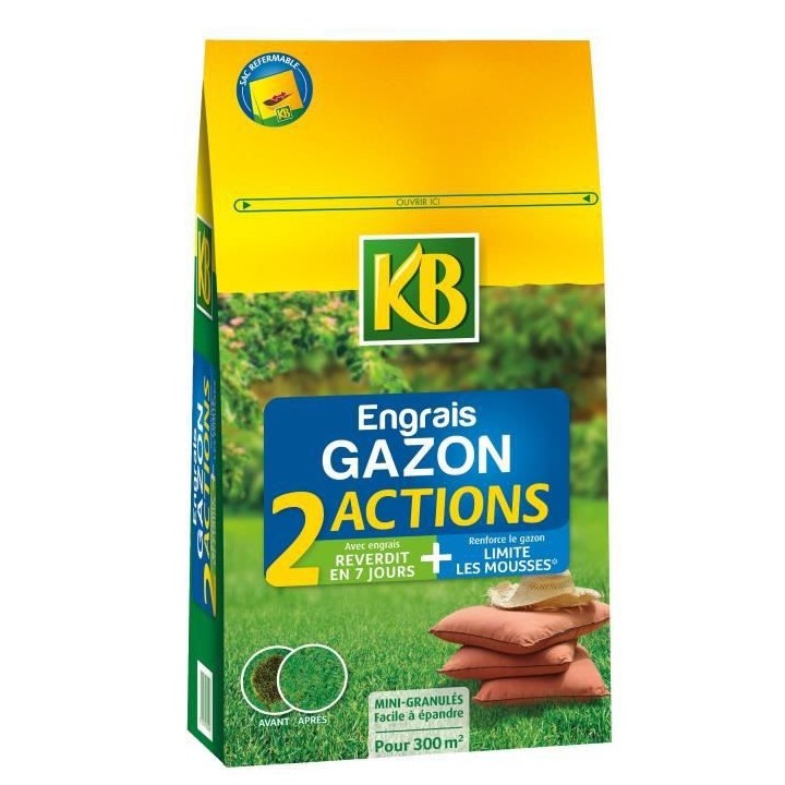 KB Engrais gazon limite mousses - 300 m²