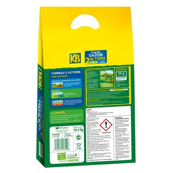 KB Engrais gazon limite mousses - 300 m²