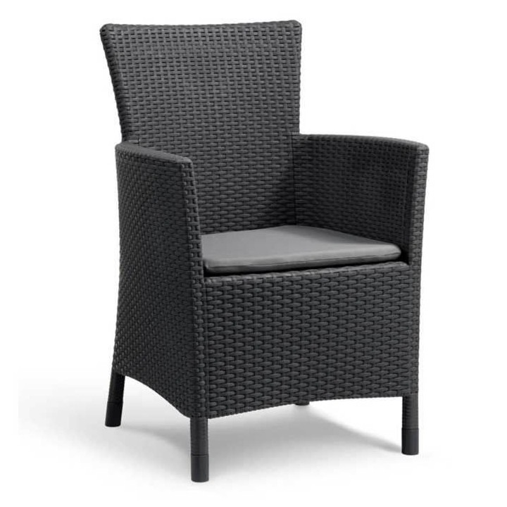 Fauteuil de jardin Gris - aspect rotin tressé avec coussin polyester