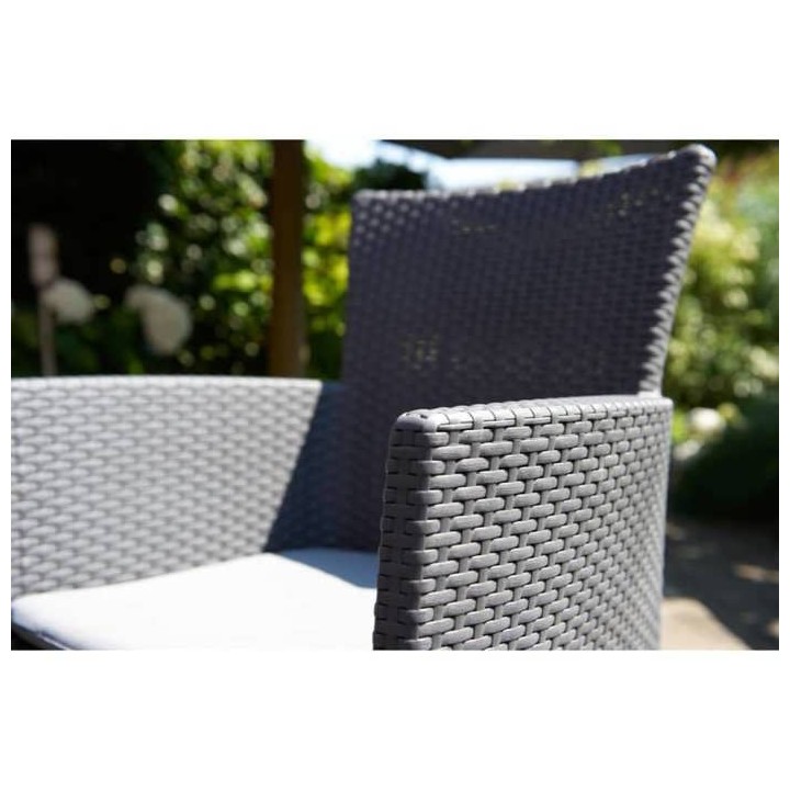 Fauteuil de jardin Gris - aspect rotin tressé avec coussin polyester