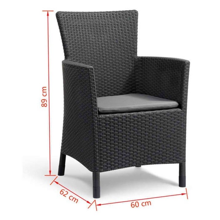 Fauteuil de jardin Gris - aspect rotin tressé avec coussin polyester