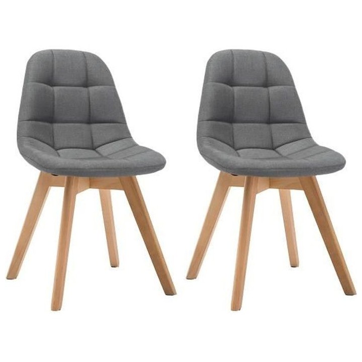 ANYA Lot de 2 chaises de salle a manger - Style scandinave - Tissu gri