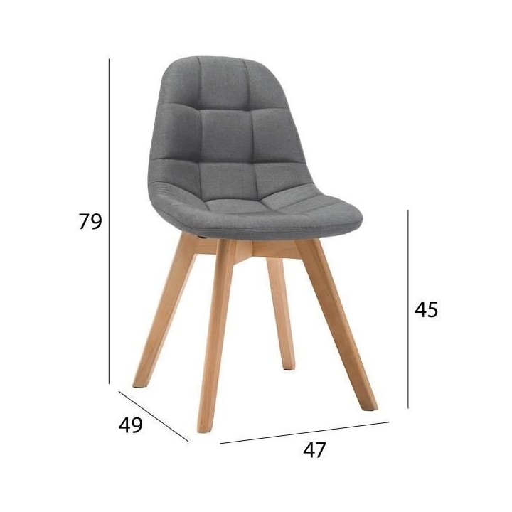 ANYA Lot de 2 chaises de salle a manger - Style scandinave - Tissu gri